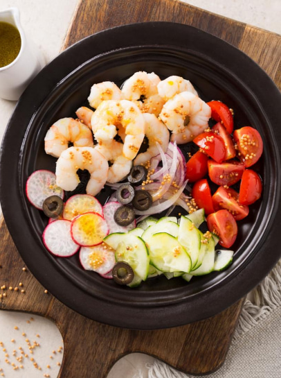 Salada de Camarão colorida ao Mel e Mostarda