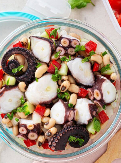 Salada de Polvo e Feijão Frade aos Coentros