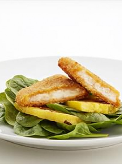 Filetes com Caril, Salada de Espinafres Baby e Ananás Grelhado