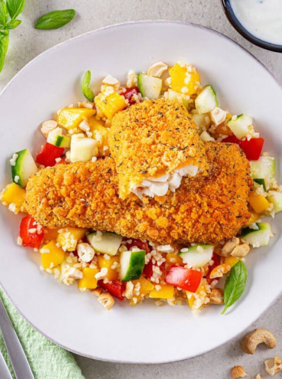 Filete com Bulgur com Manga, Pepino e Tomate