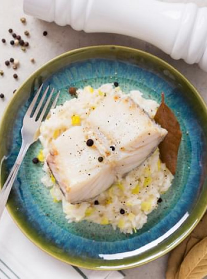 Bacalhau com Arroz Cremoso de Alho-Francês