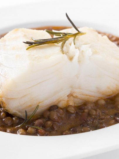 Bacalhau Estufado com Lentilhas ao Alecrim