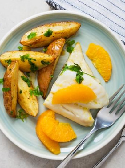 Bacalhau no Forno com Laranja e Batata Wedge