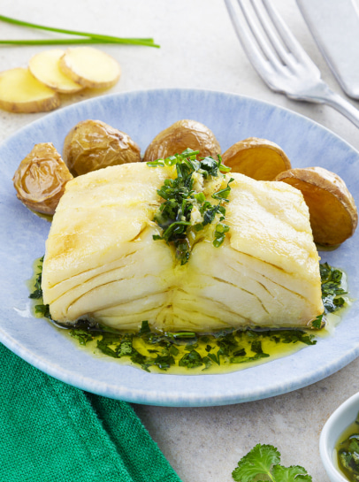 Bacalhau com Molho Aromático de Ervas e Gengibre