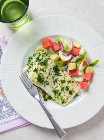 Bacalhau Grelhado com Molho de Azeite e Hortelã