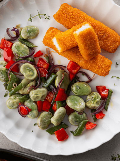 Barrinhas de Pescada com Salada Quente