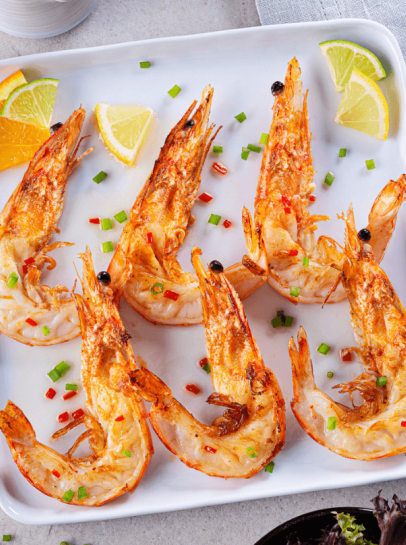 Camar&atilde;o Gigante Com Molho de Citrinos, Malagueta e Mel