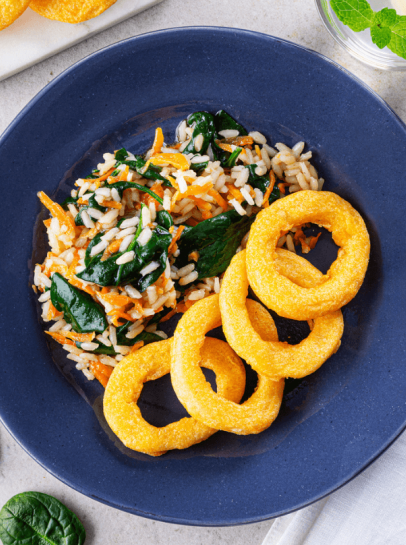 Caprichos do Mar Com Arroz de Espinafres e Cenoura