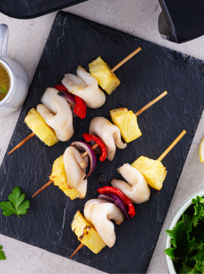 Espetadas de Lulas e Abacaxi na Air Fryer