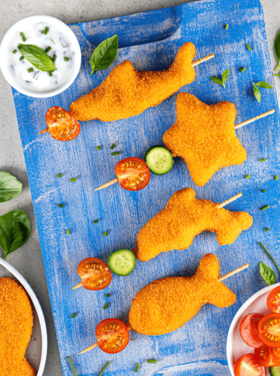 Espetos de Peskitos, Mini-Pepinos e Tomate