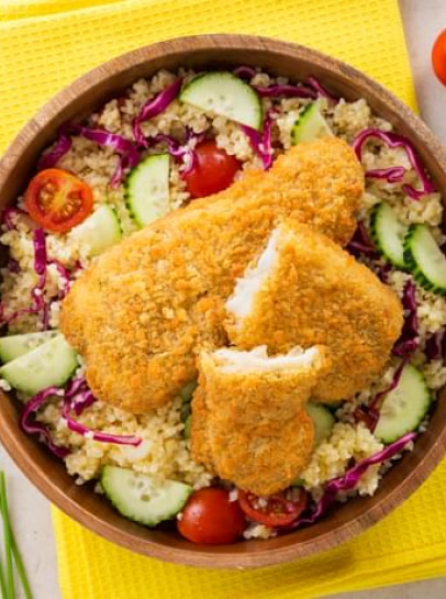 Filetes de Alho e Salsa com Salada Bulgur e Vegetais