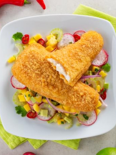 Filetes no Forno com Ceviche de Fruta e Vegetais