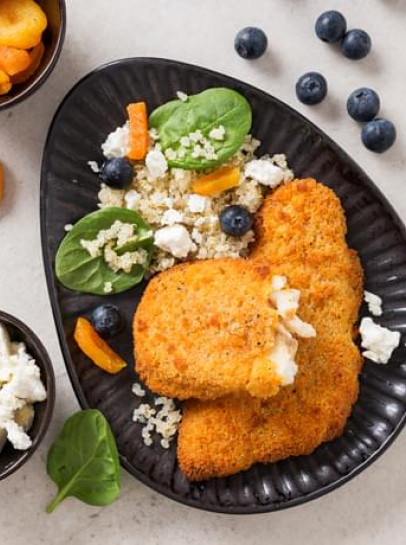 Filetes no Forno com Quinoa, Feta e Mirtilos