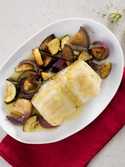 Bacalhau com Legumes ao Balsâmico e Orégãos