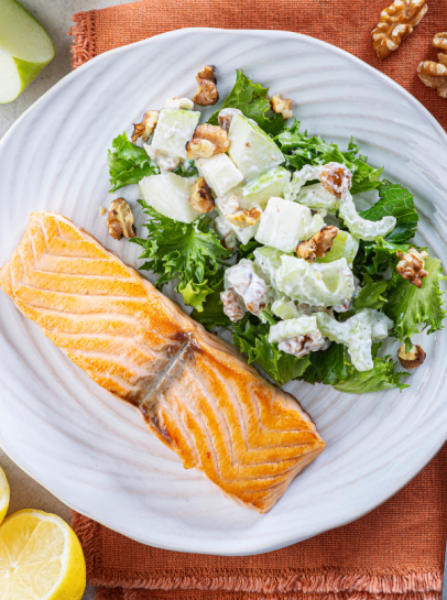 Lombos de Salm&atilde;o com Salada Waldorf Leve