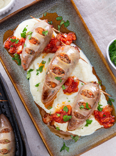 Lulas Recheadas na Air Fryer Em Pur&eacute; e Molho de Tomate