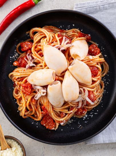 Lulas All'Amatriciana com Spaghetti