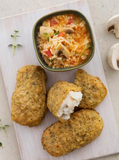 Mimos de Pescada com Arroz de Cogumelos e Tomilho