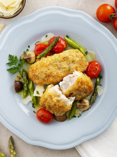 Mimos de Pescada Panados com Legumes e Parmesão