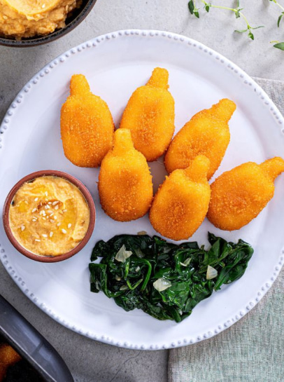 Muslitos do Mar com H&uacute;mus de Batata-Doce