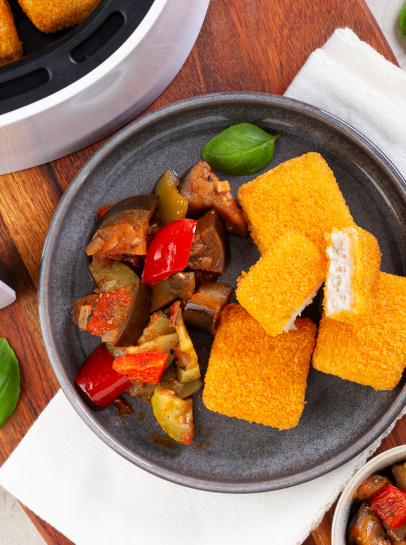 Nuggets De Pescada Sem Glúten Na Airfryer Com Ratatouille