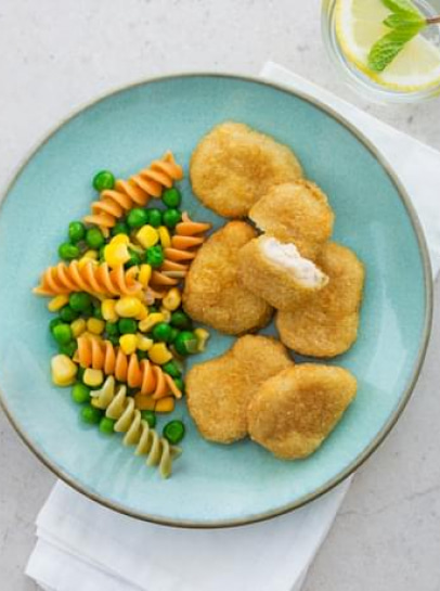 Nuggets de Frango com Ervilhas e Milho