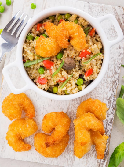 One Pot Quinoa com Camarões Panados