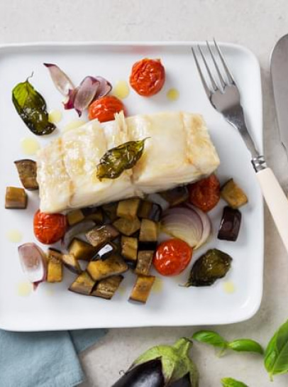 Bacalhau no Forno com Legumes ao Balsâmico