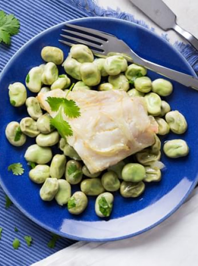 Supremas de Bacalhau no Forno com Saladinha de Favas