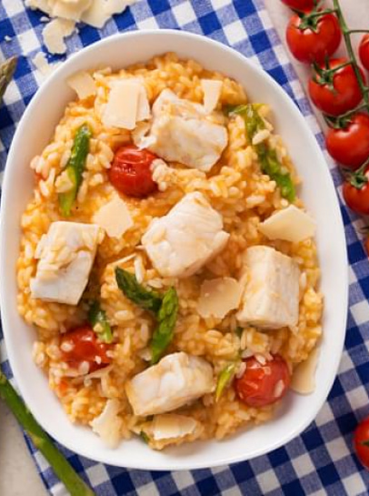 Risotto de Tamboril com Tomate e Espargos Verdes