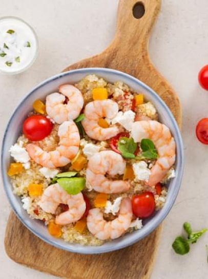 Salada de Quinoa, Miolo de Camarão e Feta