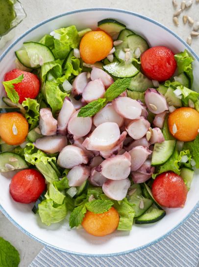 Salada de Verão de Pota ao Vinagrete de Hortelã