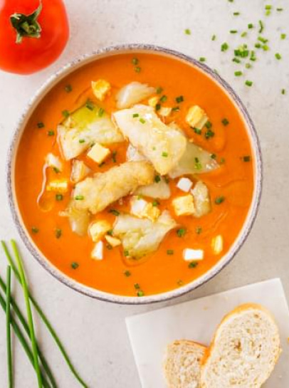 Salmorejo com Lascas de Bacalhau Salteado