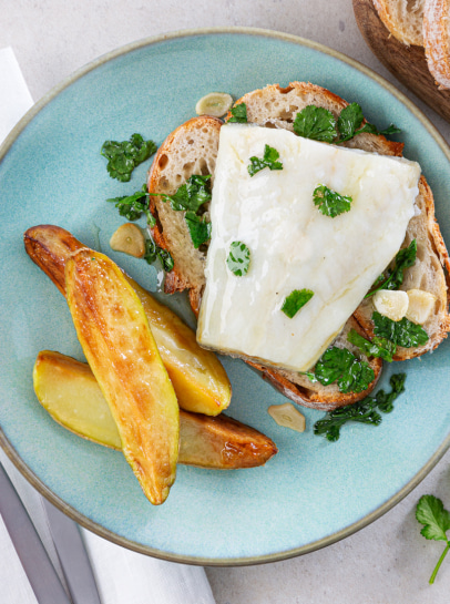 Supremas de Bacalhau com Coentros e Batatas