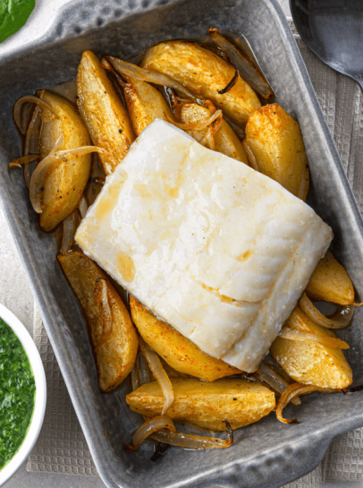 Supremas de Bacalhau com Batatas à Padeiro e Esparregado