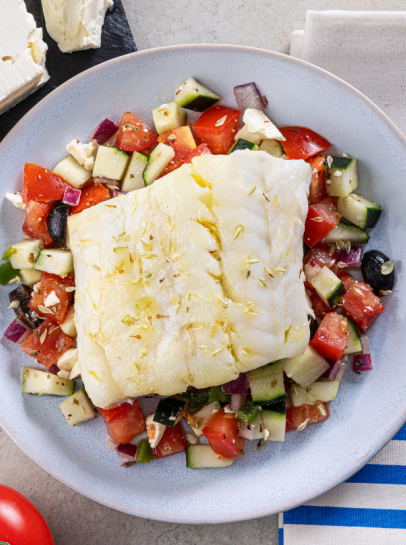 Supremas de Bacalhau com Salada &agrave; Grega