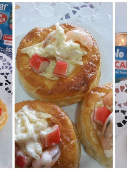 Vol au vant de camarão e delícias do mar 