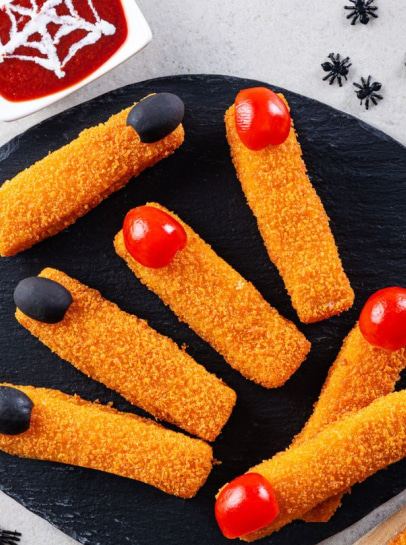 Barrinhas de Pescada sem Glúten Assustadoras com Molho Halloween