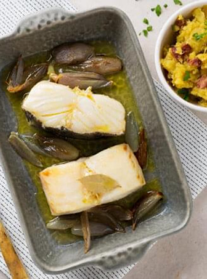 Bacalhau com Esmagada de Batata-Doce e Chouriço