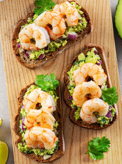 Tosta de Guacamole e Miolo de Gambão Salteado - Pescanova